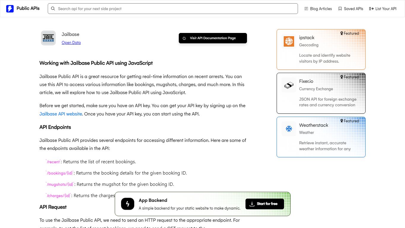 Jailbase API — Public APIs